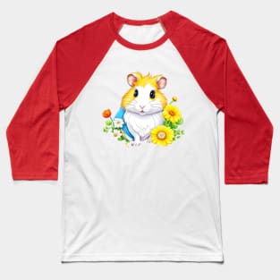 Cute Hamster with colorful flowers Baseball T-Shirt